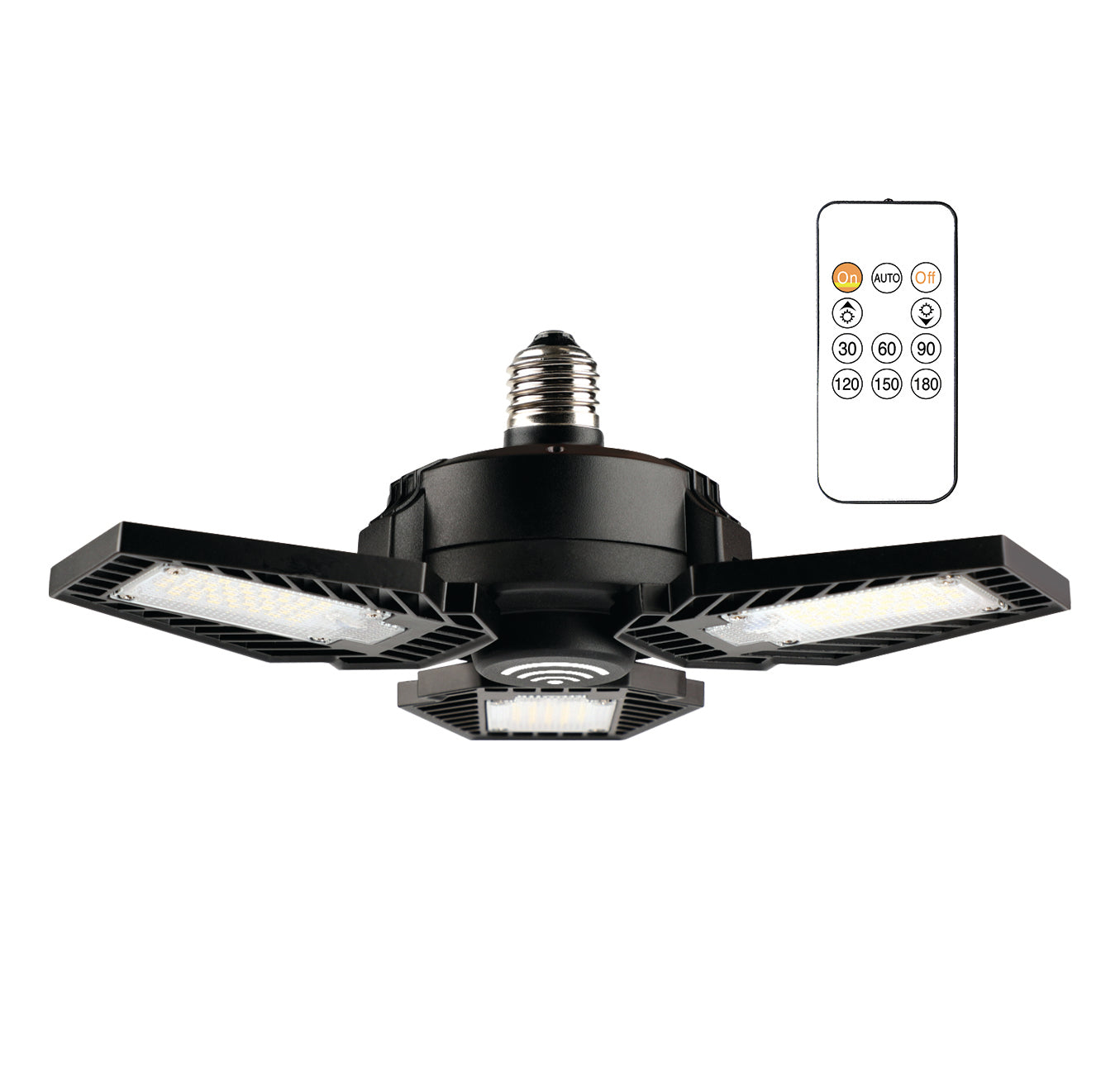 8000 Lumen Remote Controlled LED 3-Panel Folding Garage Light with Motion Sensor