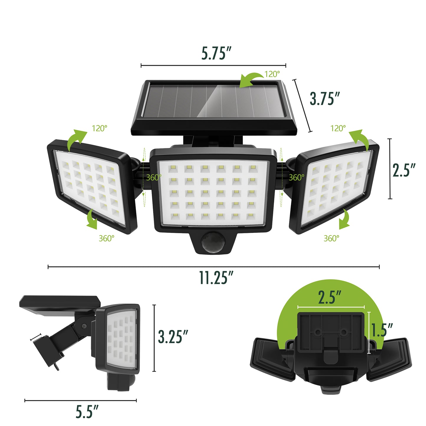 1500 Lumen 3-Head LED Solar Motion Sensor Light