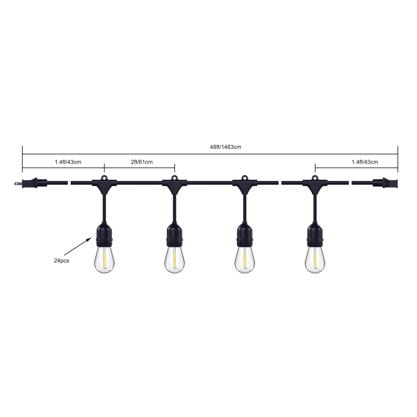 48-ft Outdoor LED Cafe String Light
